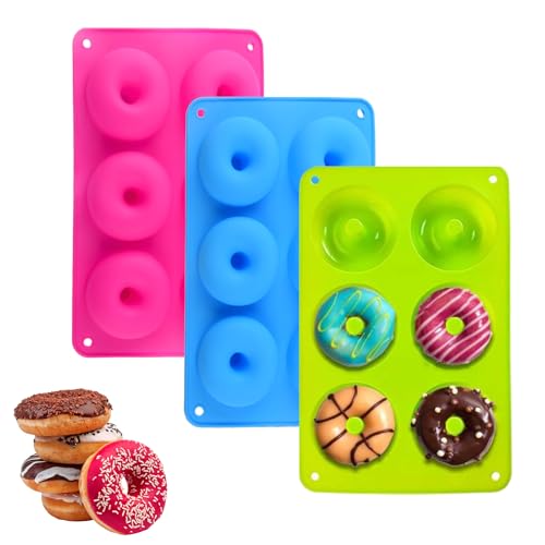 JOYOLA 3 Stück Donuts Backform Silikon, Silikon Donut Formen, 6 Hohlraum Donut Backform, Wiederverwendbar Bagel Backform, Antihaft Donut Backblech für Backen von Kuchen Cupcakes Keksen Bagels von JOYOLA