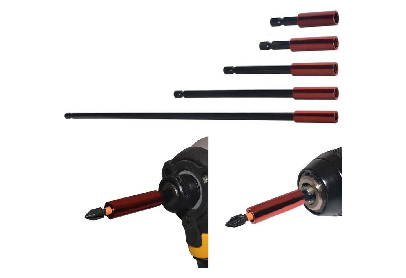 JOYOLEDER Bithalter 5 Stück Magnetische Sechskant Bithalter Verlängerung, 1/4 Zoll Hex, (Schaft Bit-Halterung Set 50/60/100/150/300mm, 5-tlg., Schnellwechsel Bitverlängerung für), Schraubendreher Bohrmaschine Schlagschrauber von JOYOLEDER