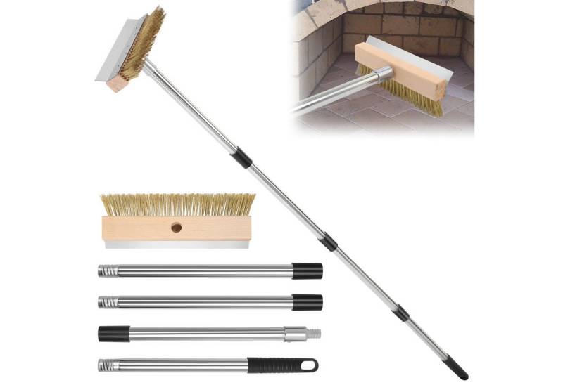 JOYOLEDER Bürste Pizzaofen Bürste Mit Stahlschaber, Verstellbarer Aluminium-Griff, (Pizzaofenschaber mit Messingbürste, 25,5 cm mit langem Griff 74 cm/110cm oder 146 cm) von JOYOLEDER