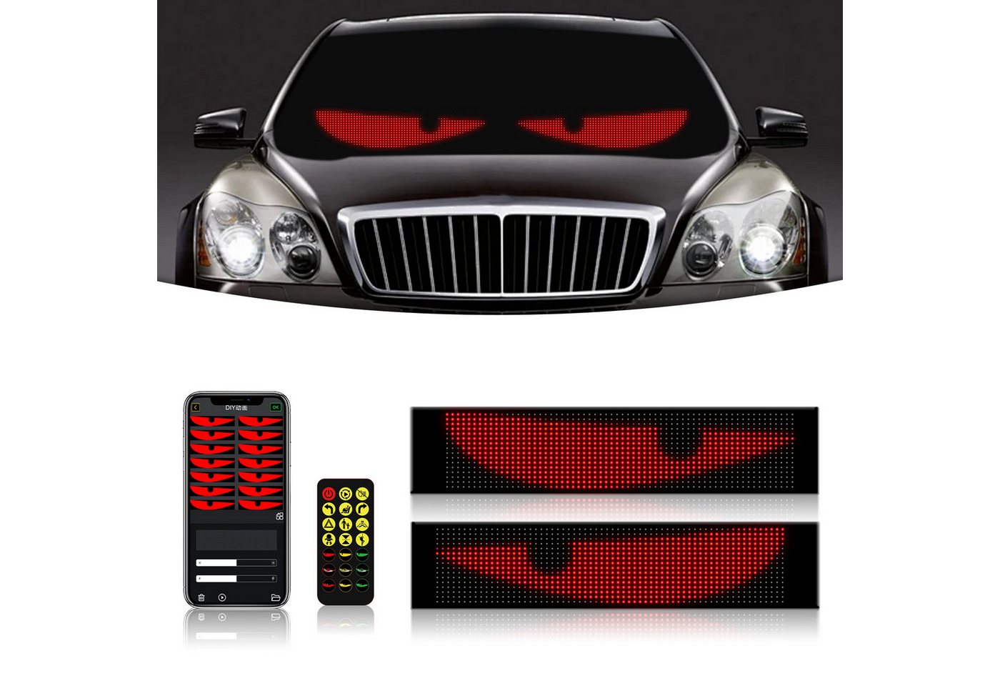 JOYOLEDER Frontscheibenabdeckung 2 Stück Flexibler Devil Eyes LED Laufschrift, LED Namensschild, (Programmierbar, Bluetooth Smart App Led RGB Panel, für Spielzimmer, Party, Werbetafel, Auto, LKW, Bar, Geschenk) von JOYOLEDER