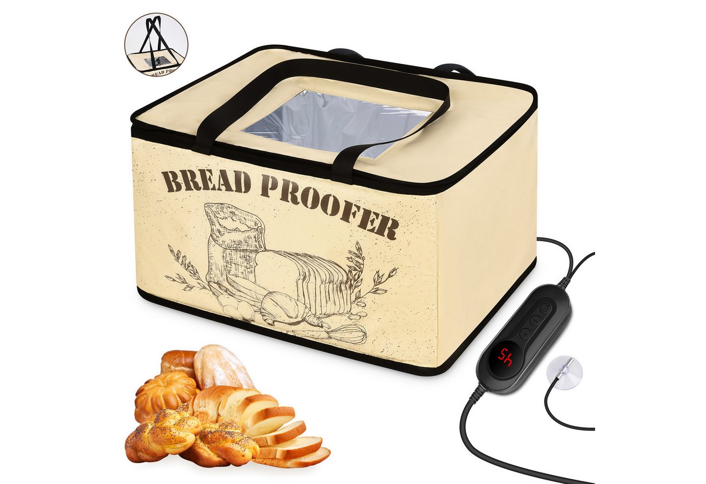 JOYOLEDER Gärkorb Brot Gärbox mit Heizung, Faltbare Brot Gärschrank Einstellbare, (Temperatur und Timer, Teiggärbox zum Brotbacken Joghurt), Natto und Handgemachter Seife, 40 * 31 * 25cm von JOYOLEDER