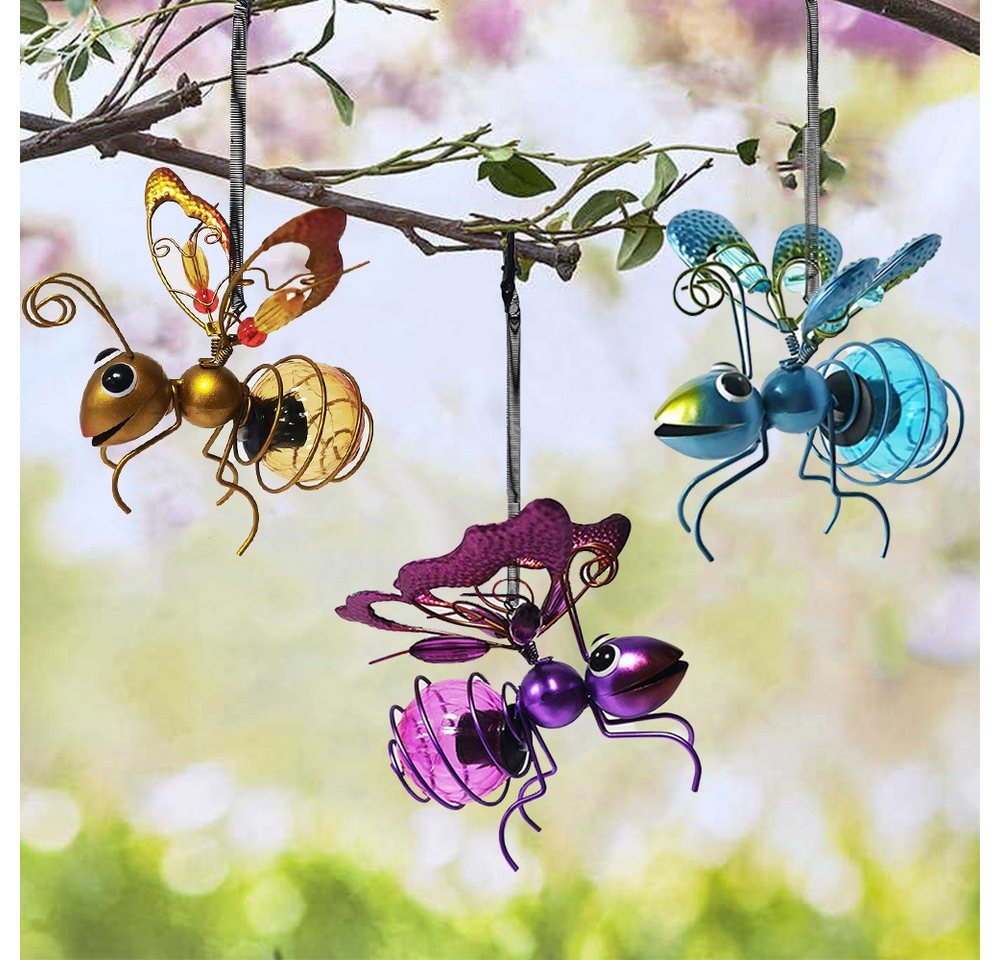 JOYOLEDER Gartenfigur Solar Hängende Biene Deko für Außen, Solarleuchte Deko Garten Hängend, (3 St), LED Metall Bienen,Tiere Solarlampe Außen Wetterfest,Solar Lichterkette von JOYOLEDER