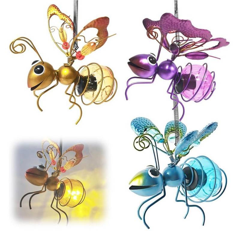 JOYOLEDER Gartenleuchte LED-Leuchtmittel, Solar Biene Libelle Schmetterling außen Deko, Gartenfiguren für Außen Metall von JOYOLEDER