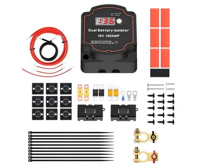 JOYOLEDER Kfz-Relais 12V/140A BSR Trennrelais Komplettset mit 3M Kabe,Batterie Trennrelais, (12v Zweitbatterie mit LED-Bildschirm Display), für Wohnmobil Van LKW SUV RV ATV UTV Boot von JOYOLEDER
