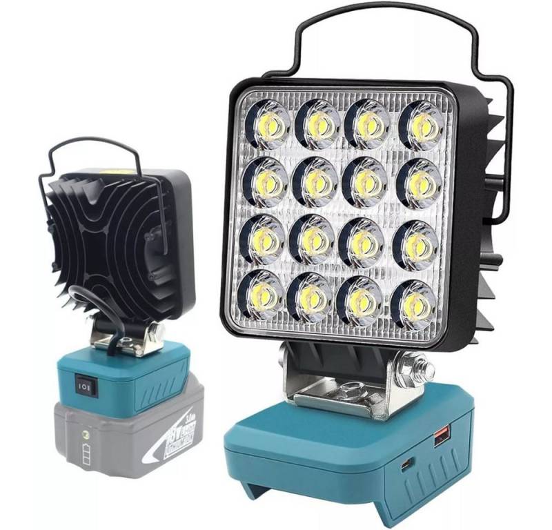 JOYOLEDER LED Arbeitsleuchte Akku-Lampe Für Makita 18v, Led Arbeitsleuchte Akku, Led Strahler, Quadrat, Tragbares LED Lampe,Akku Scheinwerfer mit Typ C und USB-Aufladung, für Autoreparatur, Heimbeleuchtung, Camping von JOYOLEDER