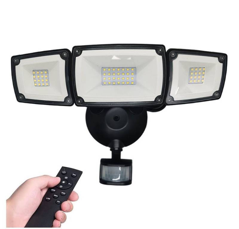 JOYOLEDER LED Außen-Wandleuchte 42W LED Strahler mit Bewegungsmelder Außen mit Fernbedienung, LED Aussenleuchte mit 3 Köpfe, 3 Modi Flutlicht, IP66 Wasserdicht LED Scheinwerfer für Garage, Hof von JOYOLEDER