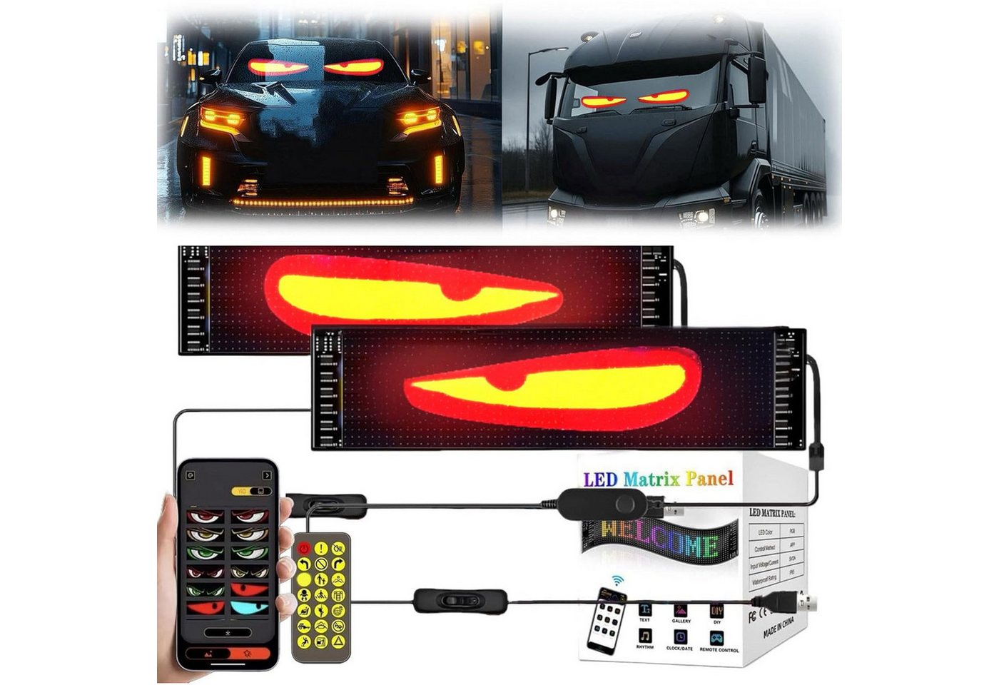 JOYOLEDER LED Dekolicht 2X Scrolling LED Sign,Flexible Devil's Eye LED RGB Color Sign, Programmable LED Display,Bluetooth APP, DIY Edit Animations,Text, Graffiti JOYOLEDER LED Dekolicht 2X Scrolling LED Sign,Flexible Devil's Eye LED RGB Color Sign, Programmable LED Display,Bluetooth APP, DIY Edit Animations,Text, Graffiti von JOYOLEDER