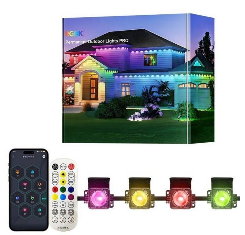 JOYOLEDER LED Dekolicht Außenbeleuchtung Outdoor, Smart RGBIC LED Lichterkette Außen, 30M/60LEDs, Trauflichter, Weihnachtsbeleuchtung außen innen deko mit Fernbedienung, Timer von JOYOLEDER