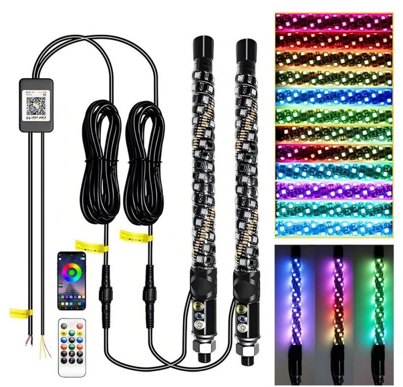 JOYOLEDER LED Dekolicht Auto Whip Light Bunte LED Whip Light Dancing [mit Fernbedienung], APP+Fernbedienung - Multi Mode, Auto Spirale LED Peitsche Licht for Offroad Jeep, RZR UTV ATV Sand Dune Buggy Quad Truck Boat Motorcycle von JOYOLEDER