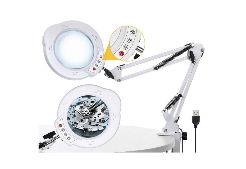 JOYOLEDER LED Klemmtischleuchte 10 Fach Lupe mit licht und ständer, Lupe mit Licht, 5 Farbmodi Dimmbaren, LED Schreibtischlampe für Arbeit, Nähen, Basteln Geschenk von JOYOLEDER