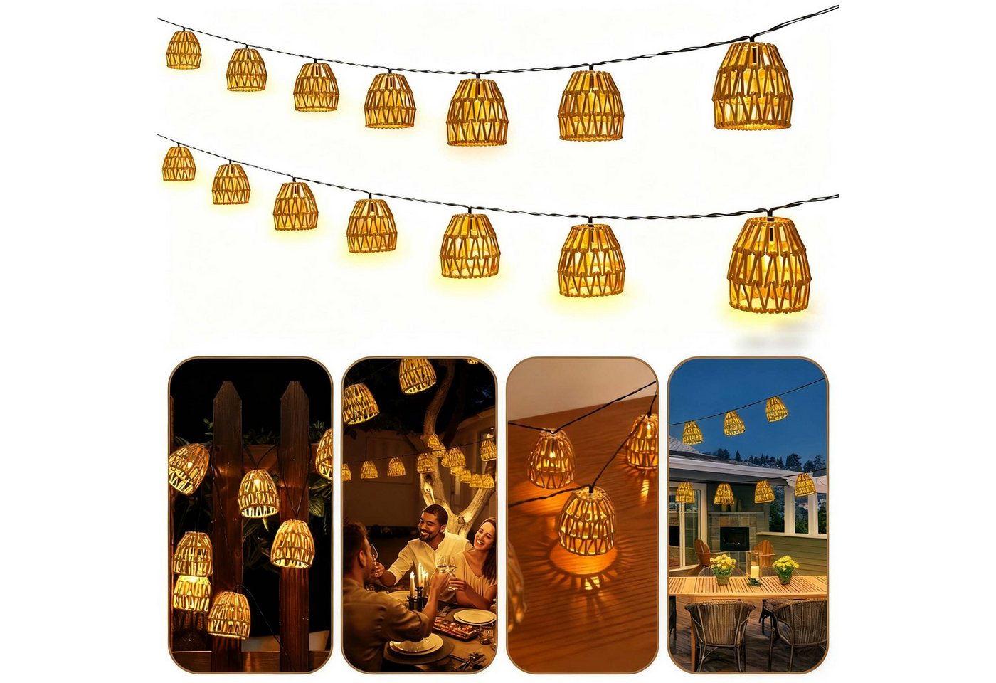 VIVIHEYDAY LED-Lichterkette Lampion Lichterkette Batteriebetrieben, 15 Lampion LEDs, I Timer-Funktion I für Halloween Weihnachten Party Terrasse Deko von VIVIHEYDAY