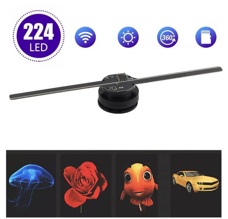 JOYOLEDER LED Nachtlicht 3D-Hologramm-Fan-WLAN-Projektor, 224 LED-Lichtperlen, WIFI+16GB, 16,93-Zoll-Hologramm-Videowerbeprojektor für Unternehmen, Partys Usw von JOYOLEDER