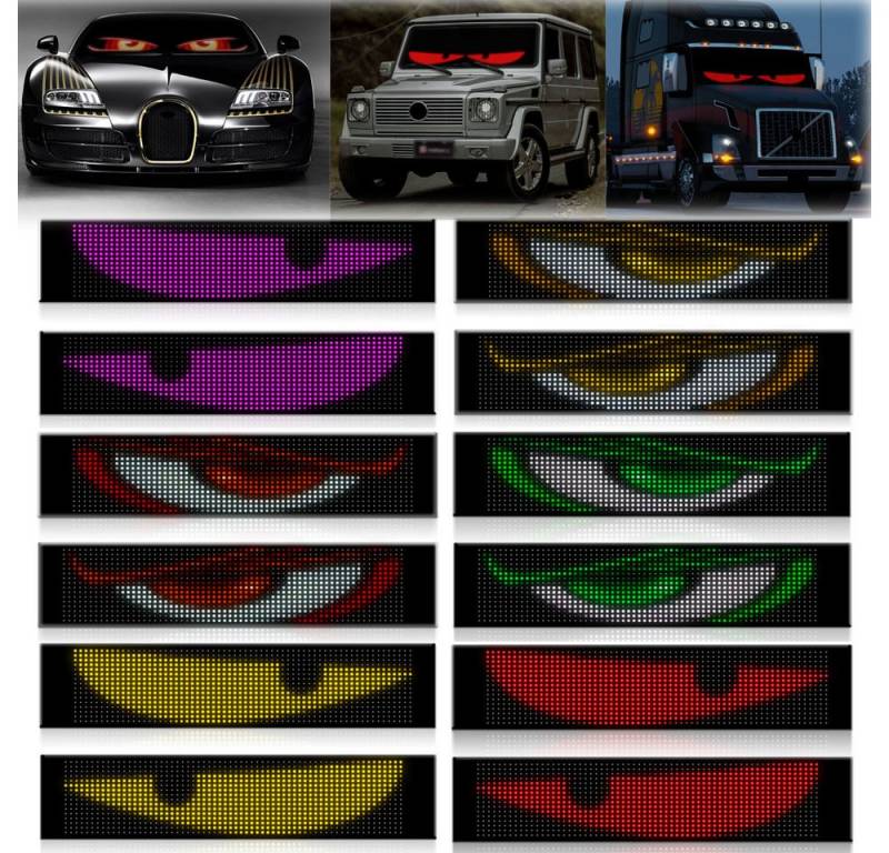JOYOLEDER LED Nachtlicht LED laufschrift programmierbar, Flexible LED Anzeige Board, 16*64(92*374MM), mit APP-Steuerung, Devil Eyes Matrix Panel, DIY-Muster/Text/Graffiti/Animation Display für Auto, LKW, Werbung von JOYOLEDER