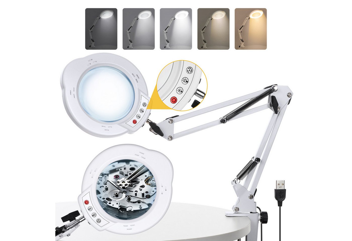 JOYOLEDER LED Schreibtischlampe Lupe mit Licht, 10X LED Lupenleuchte mit Klemme und Standfuß, LED Lupenlampe mit 5 Farbmodi Dimmbare, Lampe mit Lupe für handwerkliche Reparaturen & Nahaufnahmen JOYOLEDER LED Schreibtischlampe Lupe mit Licht, 10X LED Lupenleuchte mit Klemme und Standfuß, LED Lupenlampe mit 5 Farbmodi Dimmbare, Lampe mit Lupe für handwerkliche Reparaturen & Nahaufnahmen von JOYOLEDER