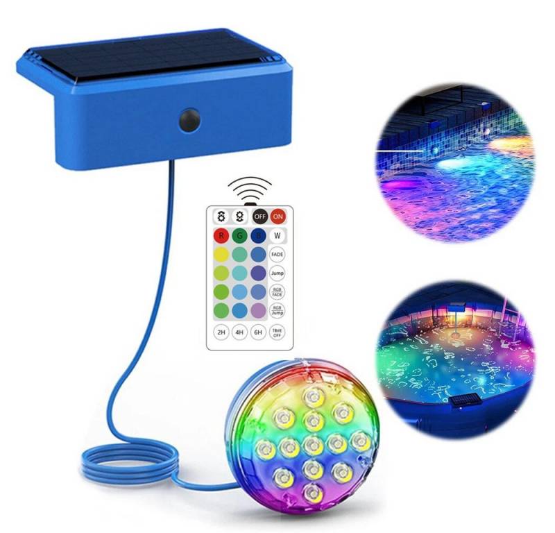 JOYOLEDER LED Solarleuchte Solar Poolbeleuchtung Unterwasser, IP68 wasserdichtes Pool Licht, mit Fernbedienung, 4 RGB Modi & Timer, Dimmbare LED Teichbeleuchtung, Magnetische Pool Deko für Freibad Aufblaspool von JOYOLEDER