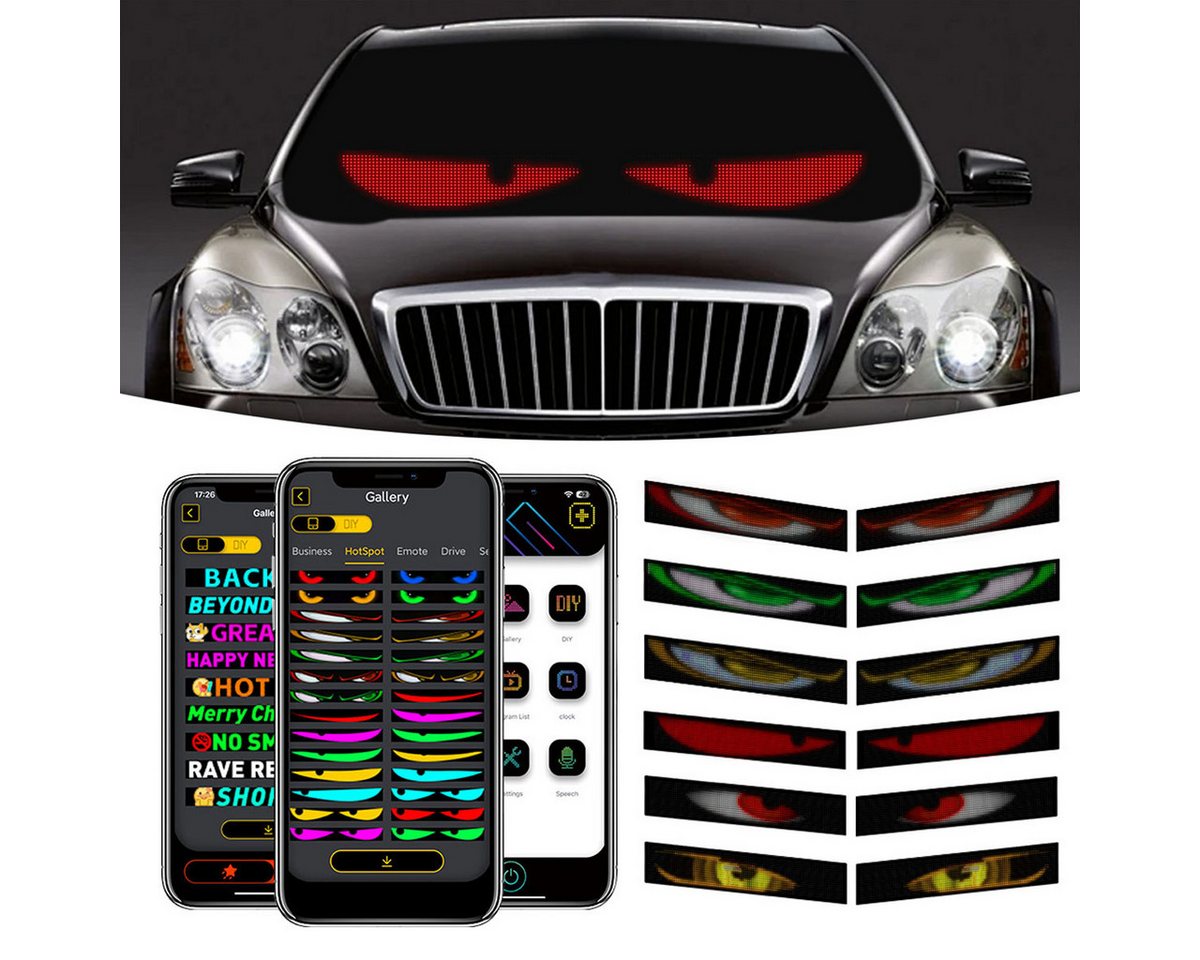 JOYOLEDER LED Stripe 2X LED-Matrix-Panel APP-Steuerung, Flexible Devil Eyes LED-Bildschirm, Scrolling Text Pattern Animation Zeichen für Auto Bar Party Home Decor von JOYOLEDER