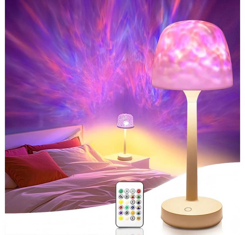 JOYOLEDER LED Tischleuchte Wasserwellen Nachttischlampe Touch Dimmbar 16 Farben, RGB Polarlicht, Projektor Nachtlicht für Party Schlafzimmer von JOYOLEDER
