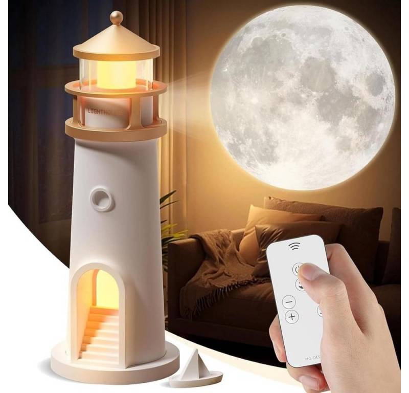 JOYOLEDER Nachtlicht Leuchtturm Deko, LED Leuchtturm Lampe, Nachtlicht Kinder Leuchtturm, Fernbedienung Modell, Mond Projektionslampe mit Fernbedienung und Bluetooth, Leuchtturm Projektor Nachtlicht für Geburtstag Geschenk von JOYOLEDER
