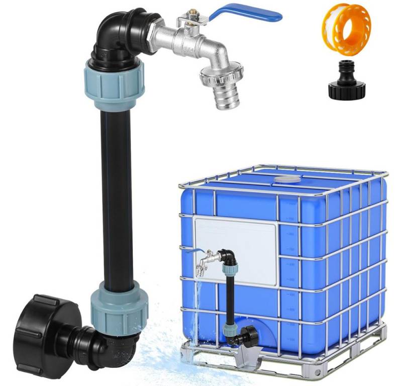 JOYOLEDER Regenwassertank IBC Auslaufhahn Messing IBC Tank Zubehör, Schwanenhals Für 1000L, (Regenwassertank IBC Tank Verbinder, Regenfass, Regentonnen, IBC Container S60x6 3/4 Zoll Wasserhahn, IBC Adapter) von JOYOLEDER