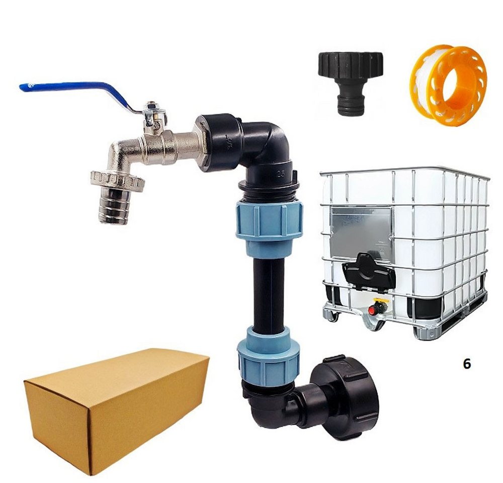 JOYOLEDER Regenwassertank IBC Tank Schwanenhals, IBC Adapter mit Schwanenhals Messing Wasserhahn, (IBC Schwanenhals 3/4" Auslaufhahn, für 1000L Regenwassertank, Regenfass, IBC Container) von JOYOLEDER
