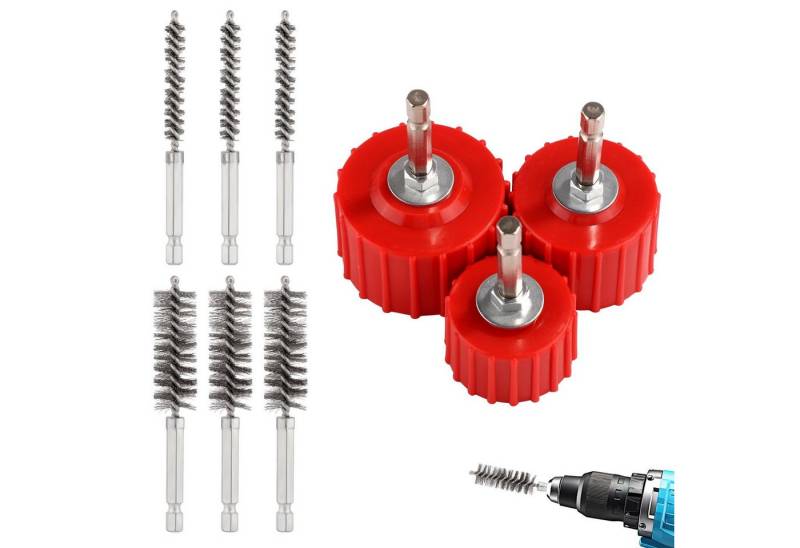 JOYOLEDER Reinigungsbürsten-Set 9stk Kupferrohr-Reiniger-Set für Bohrmaschine, Inkl 1 inch, 3/4 inch, (1/2 inch Kupfer Rohrreiniger und 6stk Rohrbürste Bohrmaschine Reinigt, Kupferrohre Schläuche und Armaturen zum Löten) von JOYOLEDER