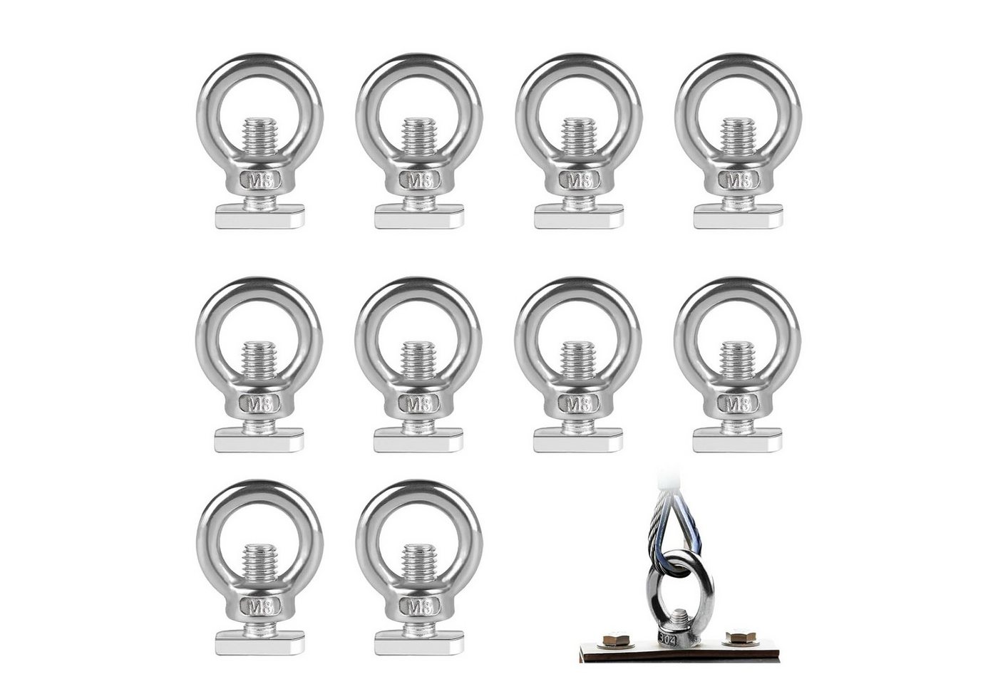 JOYOLEDER Ringmutter 10 Stücke Augenschraube Set, Edelstahl M8-Augenmutter, (M8-Hammerkopfschraube, Ösenschraube, zum Festziehen und Aufhängen, 10-St., zum Stützen von Gegenständen und zum Einfachen Verbinden von Seilen), (Silber) JOYOLEDER Ringmutter 10 Stücke Augenschraube Set, Edelstahl M8-Augenmutter, (M8-Hammerkopfschraube, Ösenschraube, zum Festziehen und Aufhängen, 10-St., zum Stützen von Gegenständen und zum Einfachen Verbinden von Seilen), (Silber) von JOYOLEDER