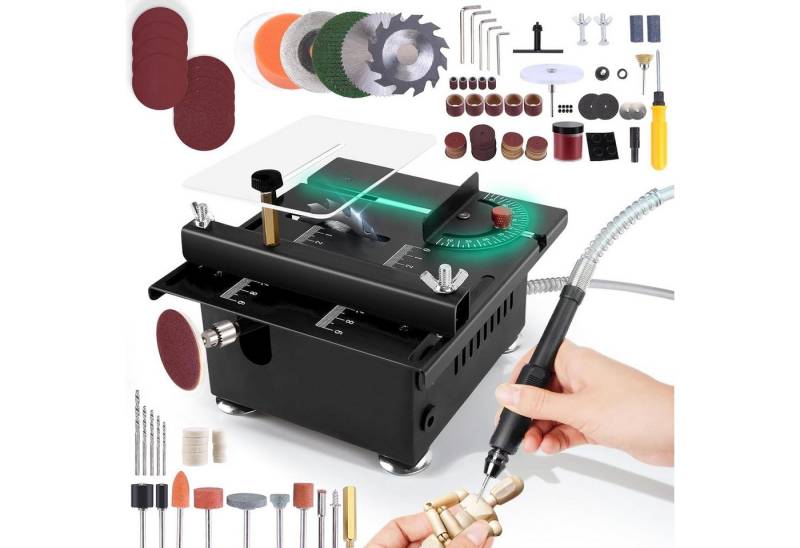 JOYOLEDER Tischkreissäge Tragbare elektrische Minisäge, kompakt DIY-Schneidewerkzeug, Schneidemaschine mit einstellbarer Schnitttiefe, multifunktional anhebbare Klinge einstellbare Geschwindigkeit von JOYOLEDER