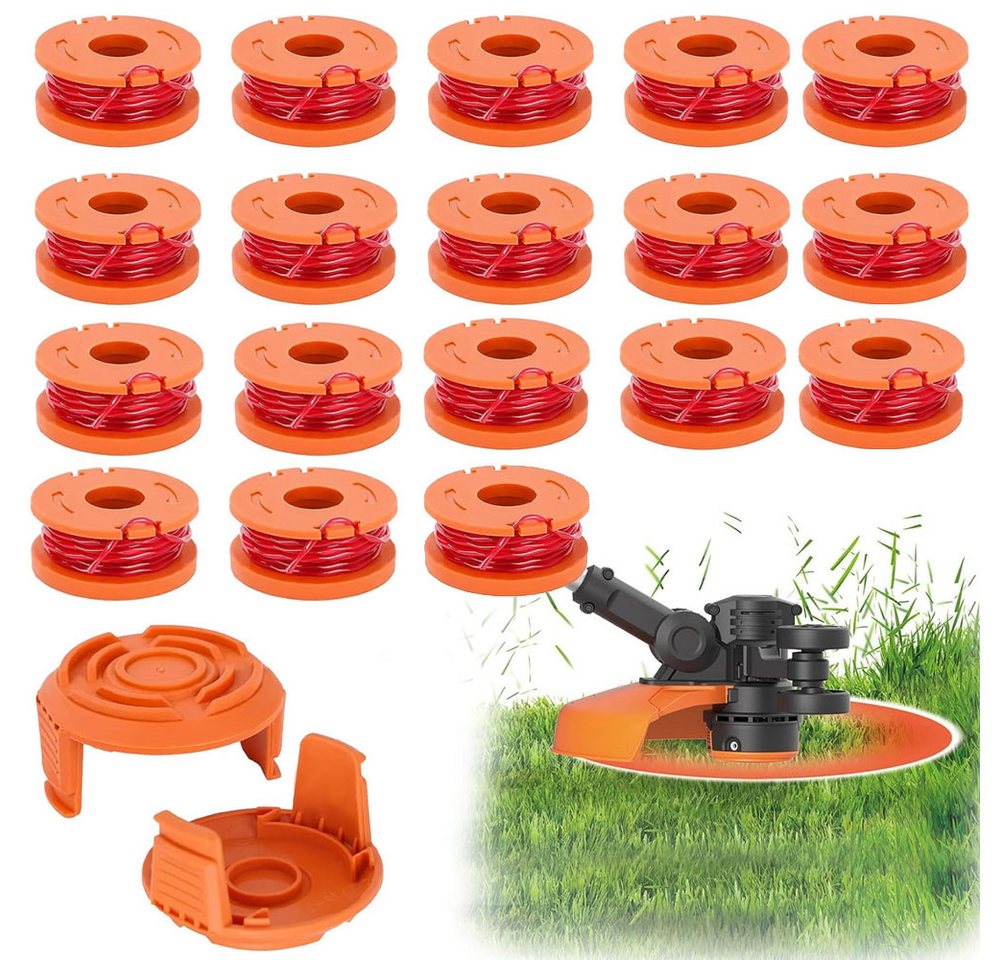 JOYOLEDER Trimmerfaden Ersatzfadenspule Für W-o-r-x WG Serie, 18x Fadenspulen, (2x Trimmerkappen (Nylon-Trimmerfaden Ø1.65mm Länge 3m) von JOYOLEDER
