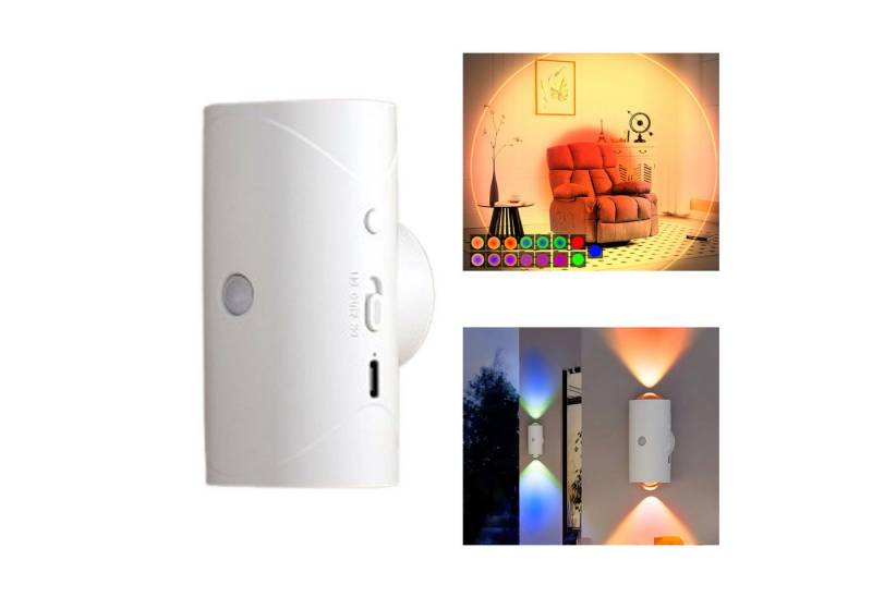 JOYOLEDER Wandleuchte LED Wandleuchte, Wiederaufladbar Wandlampe Innen, Mit Bewegungsmelder, RGB Farbwechsel Nach Oben und Unten Wandleuchte, für Wohnzimmer, Flur, Treppen von JOYOLEDER