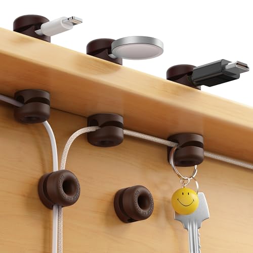 JOYROOM 8 Stück Kabelhalter Silikon Kabelclips Schreibtisch Kabel Organizer Selbstklebend Kabelmanagement für Büro, Auto, Nachttisch, Schreibtisch zubehör, Braun von JOYROOM
