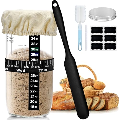 JOYSAL Sauerteig Starter Set, 730ml Gärglas mit Spatel u.Thermometer, Reusable Brot Backen Zubehör, Fermentierglas, Sauerteig Glas, Sourdough Starter Kit, Anstellgut Glas Behälter von JOYSAL