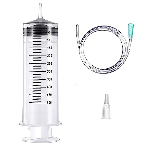 JOYSKY 1 Große Spritze 500ml Spritze mit Schlauch, Ölspritze Dosierspritze aus Kunststoff, Wiederverwendbare Plastikspritze für Labor, Garten, Tiernahrung und Industrie, Spritze mit Schlauch,Spritz von JOYSKY