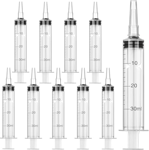 JOYSKY 10 Stück Spritze 30ml Kunststoff Spritze mit Deckel Liquid Spritze Sterile Spritzen ohne Nadel für Wissenschaftliche Labor Flüssigkeitsmessung und Abgabe Tierfütterung Pflanzenbewässerung von JOYSKY