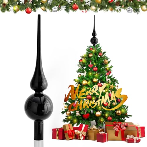 JOYUE Weihnachtsbaumspitze Glas Matt Christbaumspitze Schwarz 26 cm Christbaumschmuck Spitze, Weihnachtsdeko Baumspitze Black Christmas Tree Topper, Weihnachtsbaum Stern Spitze (Schwarz) von JOYUE