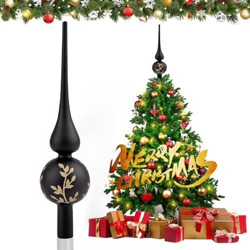 JOYUE Weihnachtsbaumspitze Glas Matt Christbaumspitze Schwarz 26 cm Christbaumschmuck Spitze, Weihnachtsdeko Baumspitze Black Christmas Tree Topper, Weihnachtsbaum Stern Spitze (Schwarz Matt) von JOYUE