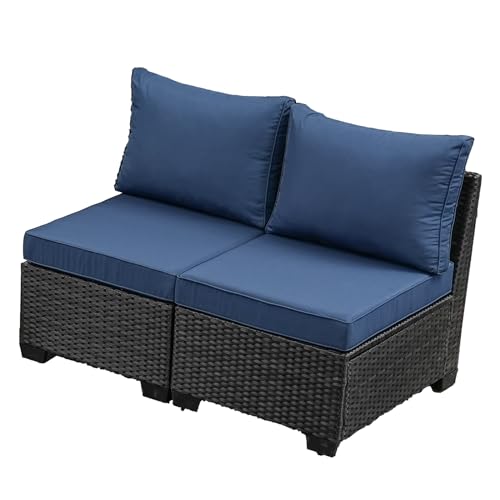 JOYURE 2-teiliges Rattan-Sofa für den Außenbereich, Rattan-Sofa-Set mit 2 dicken Sitzkissen und 2 Rückenkissen, zusätzliche Liebessitze für Balkon, Garten, Terrasse, Pool, Marineblau JOYURE 2-teiliges Rattan-Sofa für den Außenbereich, Rattan-Sofa-Set mit 2 dicken Sitzkissen und 2 Rückenkissen, zusätzliche Liebessitze für Balkon, Garten, Terrasse, Pool, Marineblau von JOYURE
