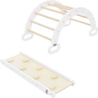 Joyz - 2 in 1 Kletterbogen mit Rutsche, Weiß, aus Holz, Regenbogenwippe mit Kletterrampe, nach Pikler Art, 2er Set Klettergerüst Indoor für Kinder ab von JOYZ