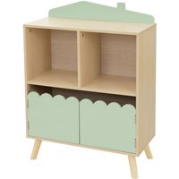 Kinderregal mit 3 Fächern, Bücherregal aus Holz, 60x30x82 cm, Grün-Natur, Spielzeugregal Haus-Design, Holzregal stehend für Kinder, von JOYZ