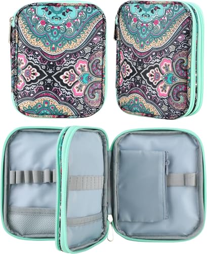 Häkelhaken-Etui mit Reißverschluss und Netztaschen für Häkelnadeln, leichte Organizer-Tasche für Strickwerkzeuge（Blaues Muster) von JOZEA
