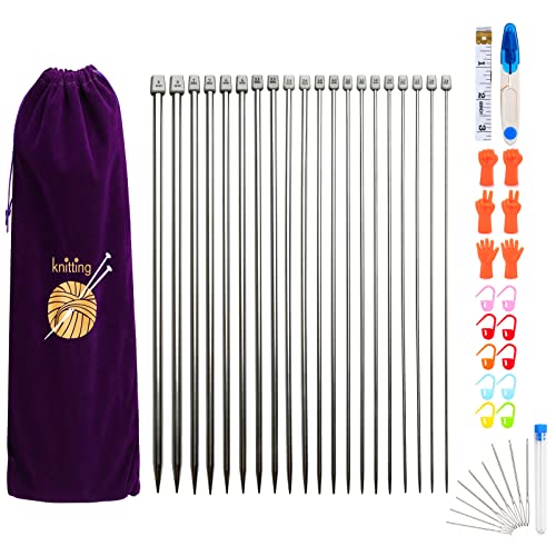 JOZEA Stricknadeln Set,Stricknadeln Metall 11Paare 35cm Stricknadeln Set mit Stricken Zubehör und Aufbewahrungstasche-2.0mm 2.5mm 3.0mm 3.5mm 4.0mm 4.5mm 5.0mm 5.5mm 6.0mm 7.0mm 8.0mm von JOZEA