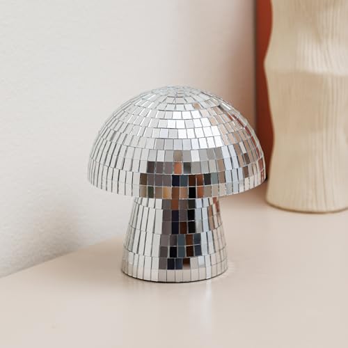 JOZHENJU Reflektierende Silberne Pilz-Discokugel – 12,4 cm handgefertigter Spiegel Glitzer Dekor für Partys, Zuhause, Bühne und Tisch – kreative Retro-Disco-Pilz-Dekorationen für unvergessliche JOZHENJU Reflektierende Silberne Pilz-Discokugel – 12,4 cm handgefertigter Spiegel Glitzer Dekor für Partys, Zuhause, Bühne und Tisch – kreative Retro-Disco-Pilz-Dekorationen für unvergessliche von JOZHENJU