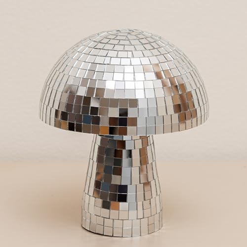 JOZHENJU Silberne Discokugel Pilz, reflektierende dekorative Lichtskulptur, 17,8 cm, vielseitige Heim- und Party-Dekoration, Retro- & moderne Themen, Geschenkidee von JOZHENJU