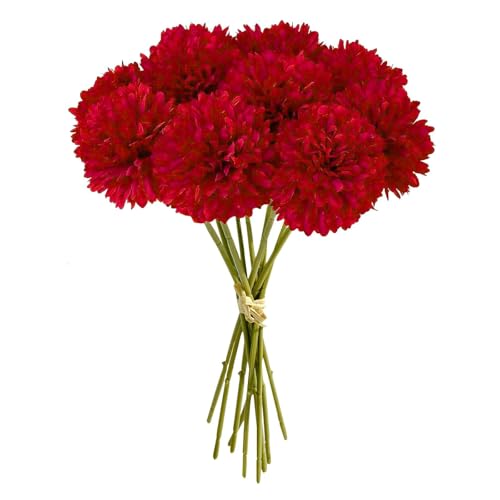 JOZMMZEOOA 12 Stück Hortensien Kunstblumen,Künstliche Hortensien Plastikblumen Kunstblumen Seiden Kugel-Chrysanthemen Seide Pompon Chrysantheme Dekoblumen,für Hochzeits Deco,Heimdeko,Büro (Rot) von JOZMMZEOOA