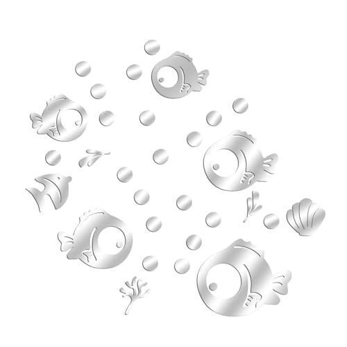 JOZMMZEOOA 30 Stücke Wandtattoo Badezimmer,Acryl Spiegelaufkleber Netter Fisch Blasen Fliesenaufkleber Bad Wand Tattoo Selbst Klebend Spiegel Wandaufkleber,für Wohnzimmer Schlafzimmer Deko(Silber) von JOZMMZEOOA