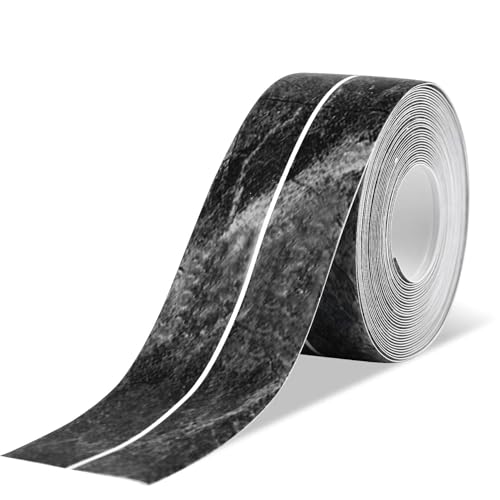 JOZMMZEOOA 5M Weichsockelleiste Selbstklebend,Schwarzer Marmor Dichtband PVC Dichtungsband Selbstklebend 36 MM PVC Dichtungsstreifen Wasserdicht Klebeband Fugendichtungsband für Küche,Toilette(A) von JOZMMZEOOA
