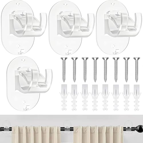 JOZMMZEOOA Gardinenstange Halterung,4 Stücke Gardinenhaken Selbstklebend Gardinenstangenhalter Ohne Bohren Gardinenstangen Halterung Vorhangstangen Klebehaken,für Home Bad Schlafzimmer(Transparent) von JOZMMZEOOA