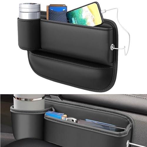 JOZMMZEOOA Hauptfahrersitz Mittelkonsole Organizer Auto, 30x20x2.5cm Universal Auto Organizer Mittelkonsole, Organizer Vorne, Autositz Konsole Seitentaschen, mit Löchern, für Kleinigkeiten, Handys von JOZMMZEOOA