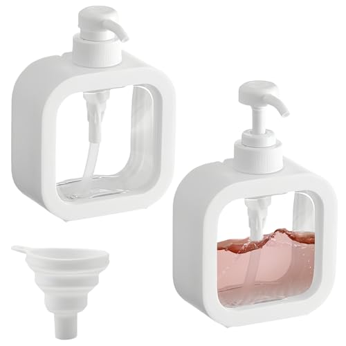 JOZMMZEOOA Seifenspender, 300 ml, Geschirrspülmittel, Duschgel, Shampoo, Spender, weiß, quadratisch, Flüssiglotion, Handspender mit Pumpe für Dusche und Waschbecken, 2 Stück von JOZMMZEOOA