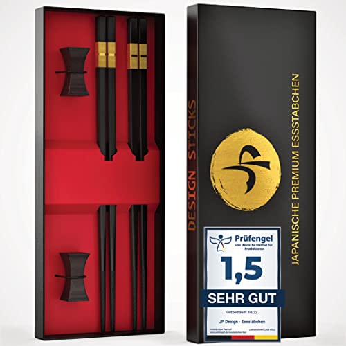 JP Design 2er Set Premium Essstäbchen und Ablagen,, Fiberglas, Spülmaschinenfest, Sushi Zubehör inklusive schwarzer Geschenk-Box + Gratis Sushi Rezepte E-Book von JP Design