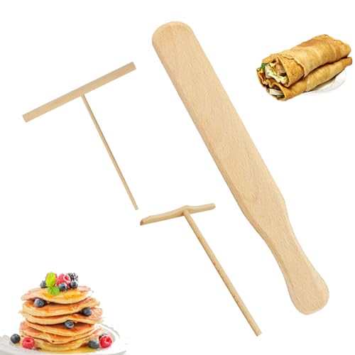 Crepes Verteiler, Crepes Schieber, Teigverteiler Pfannkuchen Tförmigen Holz Crepe Spreader, Buchenholz Spatel, für Crepes, Galettes, Pfannkuchen, Natürliches und Hochwertigem Buchenholz von JPESYGFDK